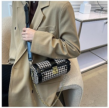 CHECKER CYLINDRICAL PUSH-LOCK CROSSBODY