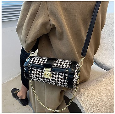 CHECKER CYLINDRICAL PUSH-LOCK CROSSBODY