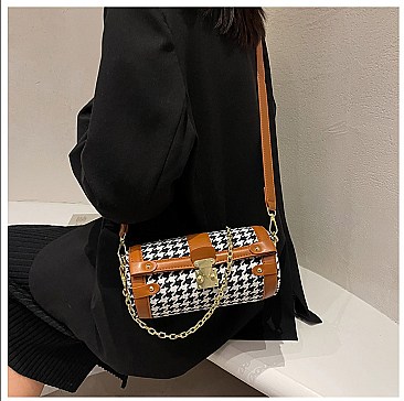 CHECKER CYLINDRICAL PUSH-LOCK CROSSBODY