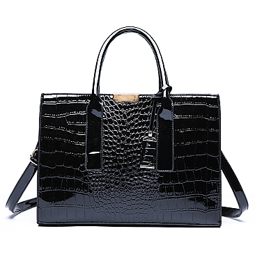 Croc Alligator Patent Brief Satchel Bag
