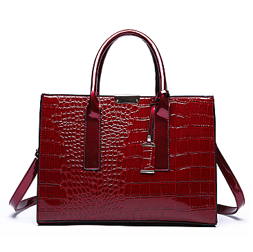 Croc Alligator Patent Brief Satchel Bag