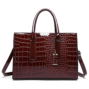 Croc Alligator Patent Brief Satchel Bag