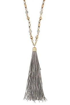 LEATHER TASSEL BEAD NECKLACE SET