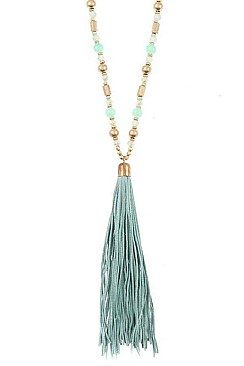 LEATHER TASSEL BEAD NECKLACE SET