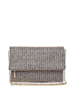LUXURY CLEO WOVEN VINYL CLUTCH BAG WITH CHAIN STRAP JY-16643ML