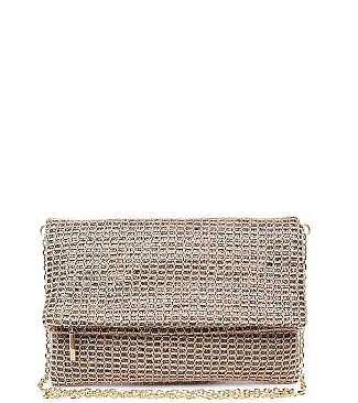 LUXURY CLEO WOVEN VINYL CLUTCH BAG WITH CHAIN STRAP JY-16643ML