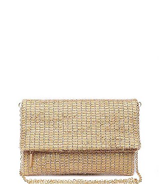 LUXURY CLEO WOVEN VINYL CLUTCH BAG WITH CHAIN STRAP JY-16643ML