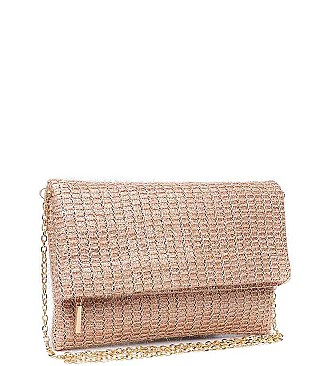 LUXURY CLEO WOVEN VINYL CLUTCH BAG WITH CHAIN STRAP JY-16643ML
