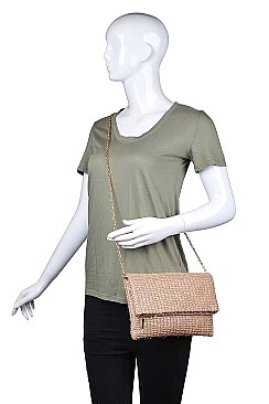LUXURY CLEO WOVEN VINYL CLUTCH BAG WITH CHAIN STRAP JY-16643ML