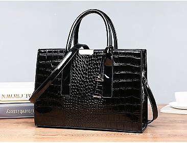 3 in 1 Patent Crocodile Quality Satchel Set