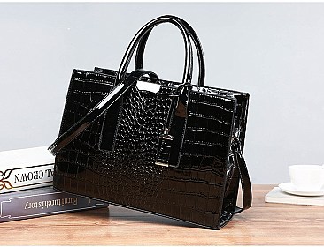 3 in 1 Patent Crocodile Quality Satchel Set