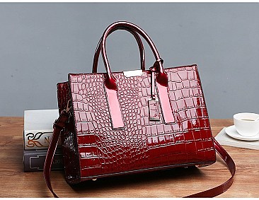 3 in 1 Patent Crocodile Quality Satchel Set