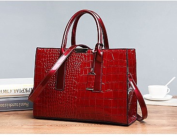 3 in 1 Patent Crocodile Quality Satchel Set