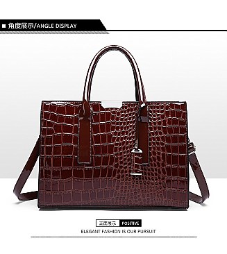 3 in 1 Patent Crocodile Quality Satchel Set