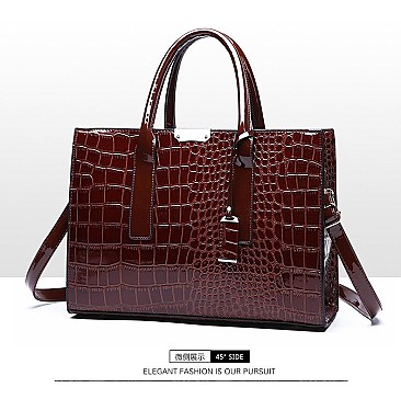 3 in 1 Patent Crocodile Quality Satchel Set