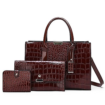 3 in 1 Patent Crocodile Quality Satchel Set