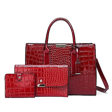 3 in 1 Patent Crocodile Quality Satchel Set