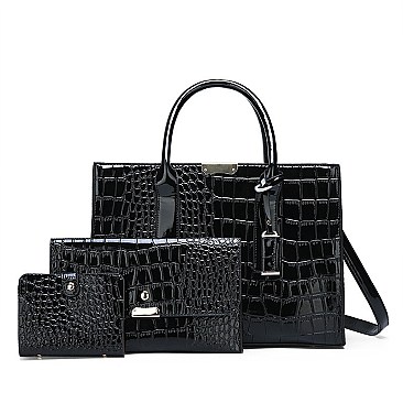 3 in 1 Patent Crocodile Quality Satchel Set