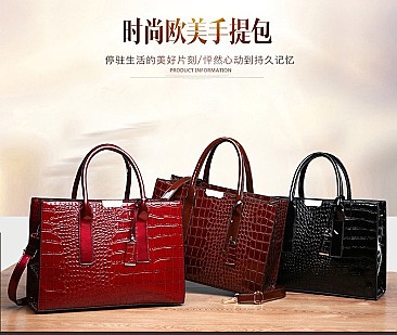 3 in 1 Patent Crocodile Quality Satchel Set