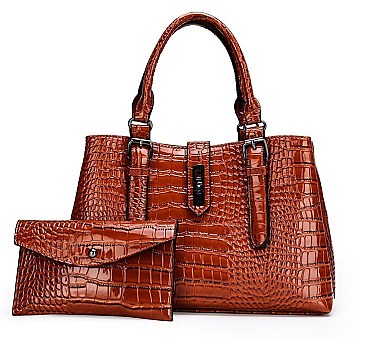 2 IN 1 CROC SKIN PATTERN SATCHEL WALLET SET