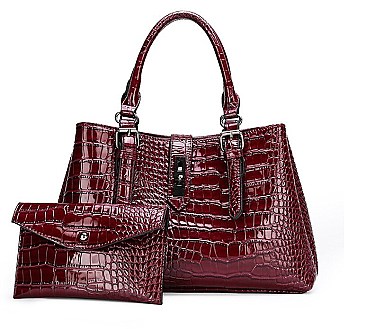 2 IN 1 CROC SKIN PATTERN SATCHEL WALLET SET