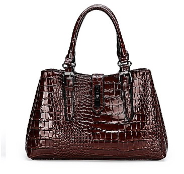 2 IN 1 CROC SKIN PATTERN SATCHEL WALLET SET