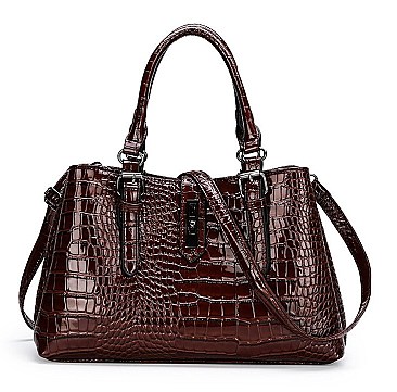 2 IN 1 CROC SKIN PATTERN SATCHEL WALLET SET