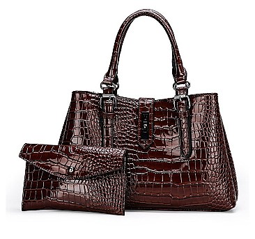 2 IN 1 CROC SKIN PATTERN SATCHEL WALLET SET