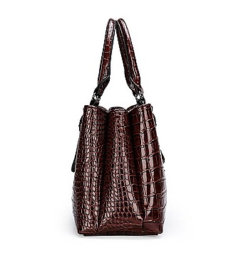 2 IN 1 CROC SKIN PATTERN SATCHEL WALLET SET