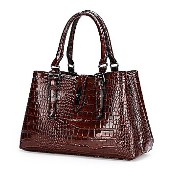 2 IN 1 CROC SKIN PATTERN SATCHEL WALLET SET