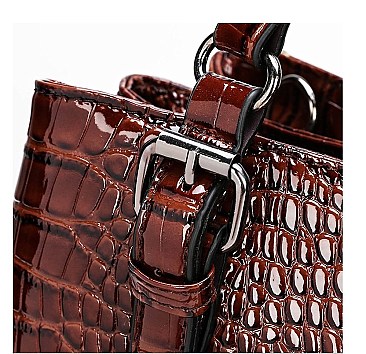 2 IN 1 CROC SKIN PATTERN SATCHEL WALLET SET