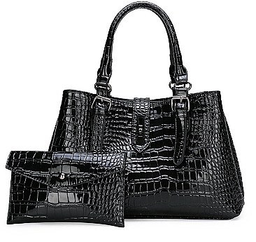 2 IN 1 CROC SKIN PATTERN SATCHEL WALLET SET