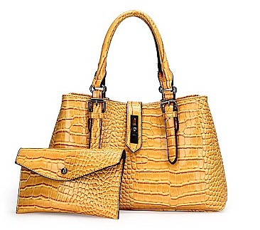 2 IN 1 CROC SKIN PATTERN SATCHEL WALLET SET