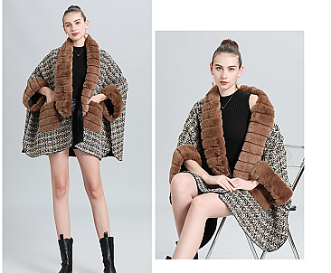 Women's Woolen Quality Winter Shawl Wrap Cape With Fur