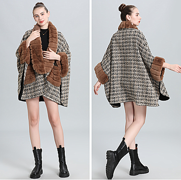 Women's Woolen Quality Winter Shawl Wrap Cape With Fur