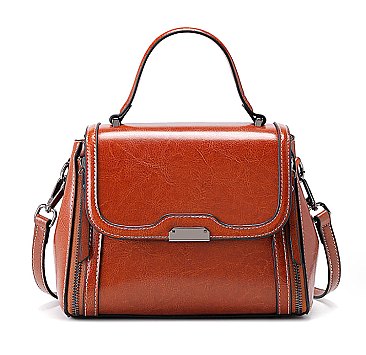 Genuine Leather Top-handle Satchel - Shoulder Bag