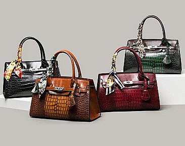 Crocodile Padlock Scarfed Handle Satchel Handbag