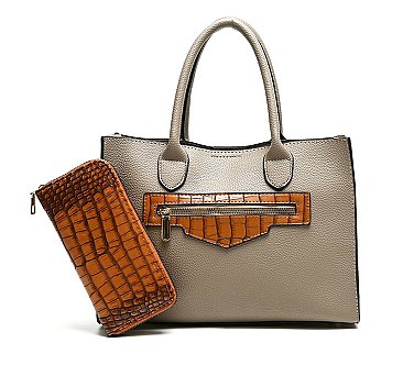 2 in 1 Crocodile Accent Satchel With Wallet