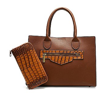 2 in 1 Crocodile Accent Satchel With Wallet