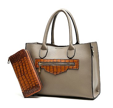 2 in 1 Crocodile Accent Satchel With Wallet