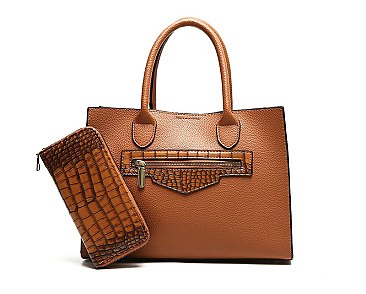 2 in 1 Crocodile Accent Satchel With Wallet