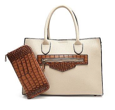 2 in 1 Crocodile Accent Satchel With Wallet