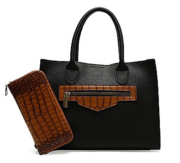 2 in 1 Crocodile Accent Satchel With Wallet