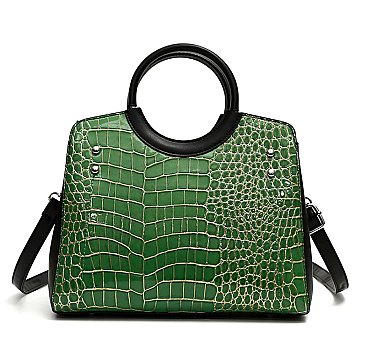 Crocodile Patent Circle Handle Satchel
