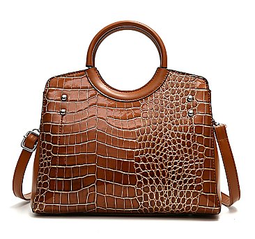 Crocodile Patent Circle Handle Satchel