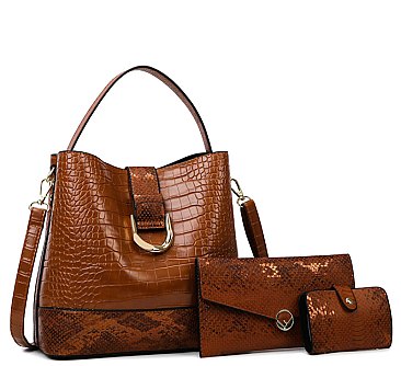 3 in 1 Crocodile-Snake Pattern Bucket Hobo Set