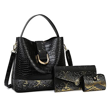 3 in 1 Crocodile-Snake Pattern Bucket Hobo Set