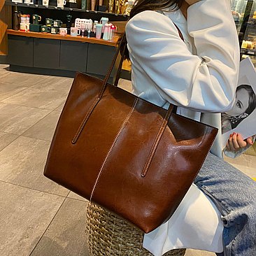 Genuine Leather Top Handle Tote Shoulder Bag