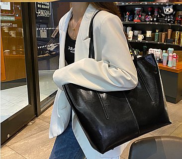 Genuine Leather Top Handle Tote Shoulder Bag