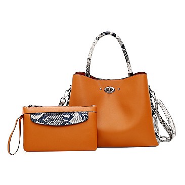 2 IN 1 SMOOTH TEXTURED SATCHEL CLUTCH SET